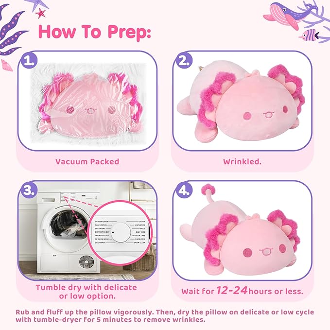 Cute Axolotl Plush Pillow, Kawaii Plushies Pink Axolotl Stuffed Toys, Squishy Plushies, Cuddle Plush Pillow for Boys & Girls