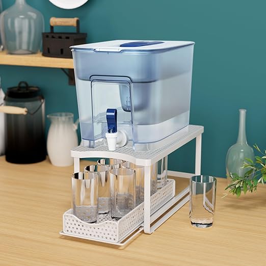 Water Dispenser Stand for Countertop-Metal Black Water Filter Stand 14.5"x7.7"x6.9",with Drawers Suitable,Compatible with Brita Water Pitcher and Zerowater Pitcher (White)