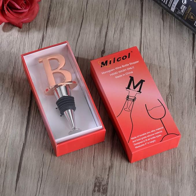 Miicol Wine Stopper, Prosecco Stopper, Wine Bottle Stopper, Personalised Champagne Stopper, Rose Gold Wine Accessories, Wine Lovers Gift, Monogram Gift, Letter B