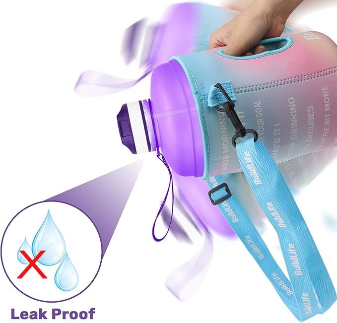 QuiFit Motivational Gallon Water Bottle - with Straw & Time Marker BPA Free Large Reusable Sport Water Jug with Handle for Fitness Outdoor Enthusiasts Leak-Proof