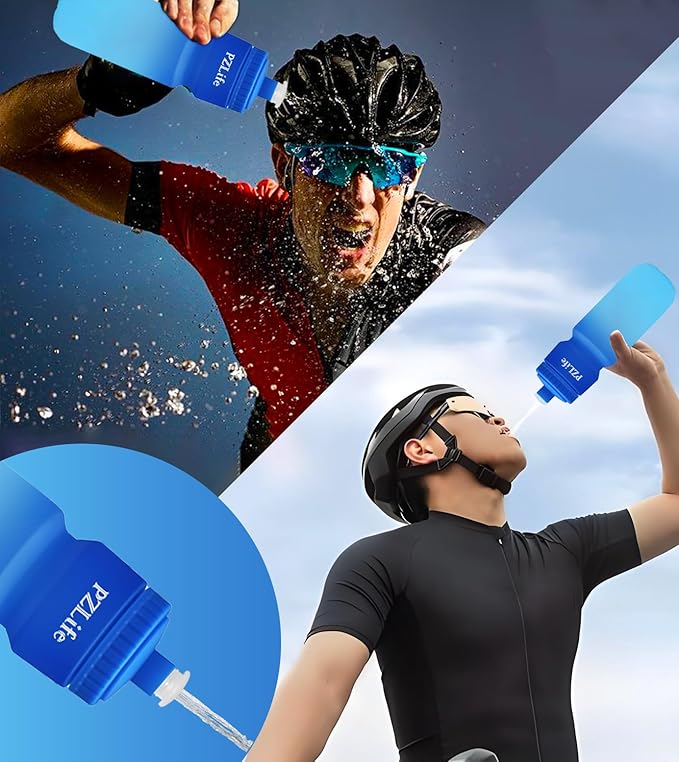 BPA Free Bike Water Bottles, 24 oz Cycling Squeeze Water Bottle - Easy Squeeze, w/Pull Top Lid, Leak Proof Sport Water Bottle with Capacity Scale, for Cycling, Gym