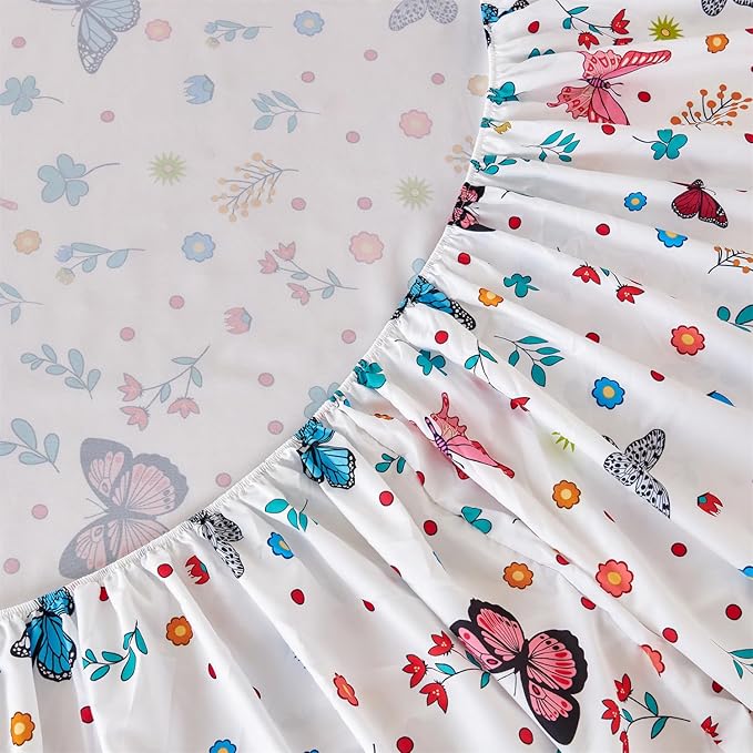 RYNGHIPY Girls Bed Sheets Twin: Butterfly Sheets Set for Girls Kids Bedsheets Deep Pocket 100% Microfiber Print Sheet Pillowcase Sets (Multicolor,Twin)