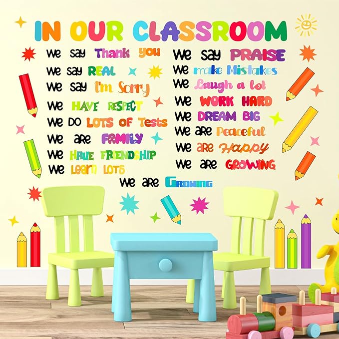 Inspirational Classroom Wall Decals Colorful Quote Motivational Phrase Stickers Crayon Wall Decals Lettering Positive Sayings Wall Stickers for Kids Room Nursery Playroom School Classroom Decor