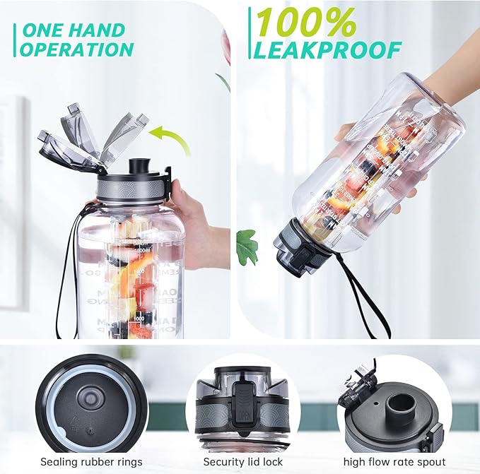 UTEBIT Fruit Infuser Water Bottle 68 OZ Infused Water Bottles Leakproof Plastic Infusion Water Bottle With Straw for Gym,Camping,Travel,Outdoor