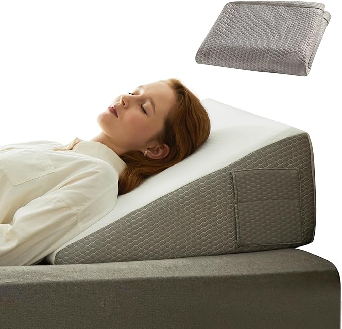 Wedge Pillow with Extra WashableReplaceable Cover, 10 inch Elevated Support Bed Wedge Pillow, Triangle Pillow Wedge for Sleeping Acid Reflux, Post Surgery, Sleep Apnea,Gerd, Memory Foam