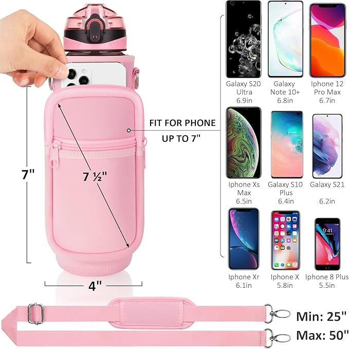 Fimibuke 32 oz Water Bottle with Sleeve - BPA Free Leakproof Sport Large 1L Plastic Motivational Water Bottle with Straw Strap & Insulated Neoprene Holder Carrier Bag Great Xmas Gift for Women Men