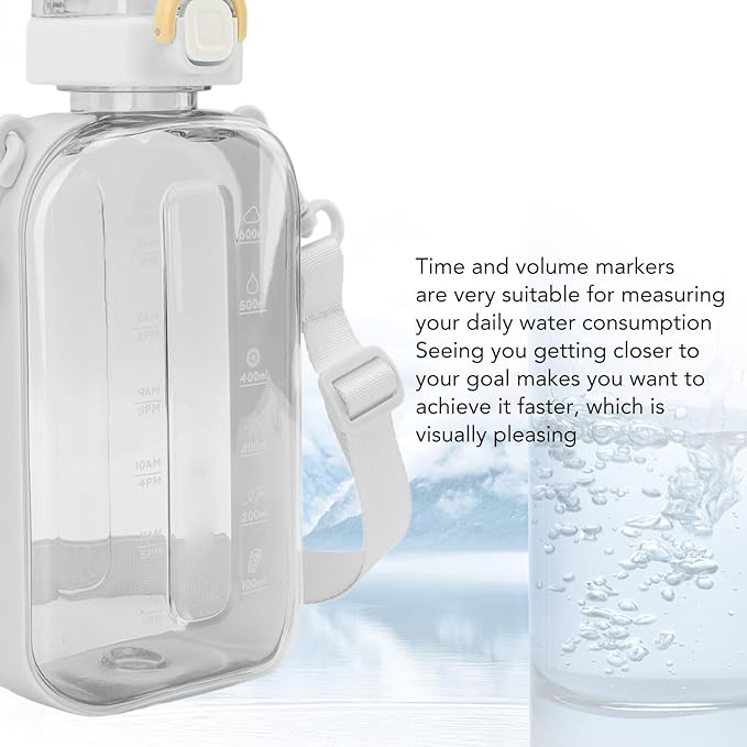 Motivational Water Kettle, Large Capacity 750ml Water Bottle Wide Mouth Silicone Straw Beautiful Appearance for Hiking (White)