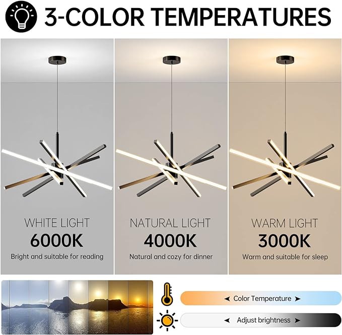 Modern Sputnik Chandelier Ceiling 82W LED Black Pendant Light Embedded Mount Chandeliers Dining Room Light Fixtures Over Table Dimmable with Remote Control for Living Room Kitchen Bedroom 31.5 inches