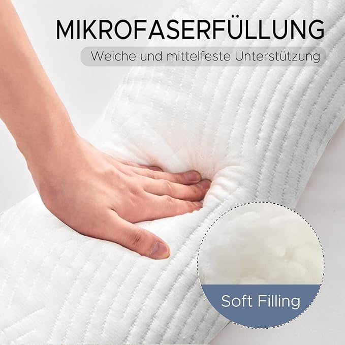 Body Pillow for Adults - Soft Long Bed Pillows Insert for Sleeping - Shredded Memory Foam & Removable Washable Cover - Swan Shaped Side Sleeper Pregnancy Pillow 49 Inch (White)