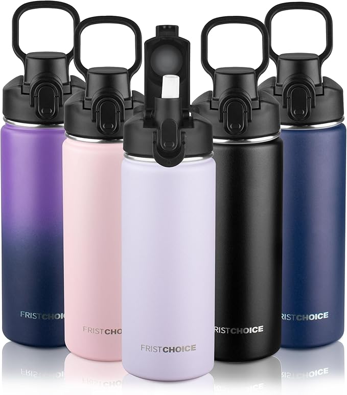 Insulated water bottle with Straw,18oz Stainless Steel Water Bottle for Adult Kids,Double Wall Vacuum Wide Mouth Insulated Water Bottle for School,BPA-free and Leak-proof（18oz,Lavender）