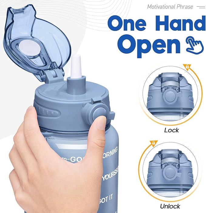 Water Bottles 1 / Half Gallon with Time Marker and Straw, Large Fitness Sports Motivational Bottle, Wide Mouth Leakproof and BPA Free for Travel, Gym,office,school