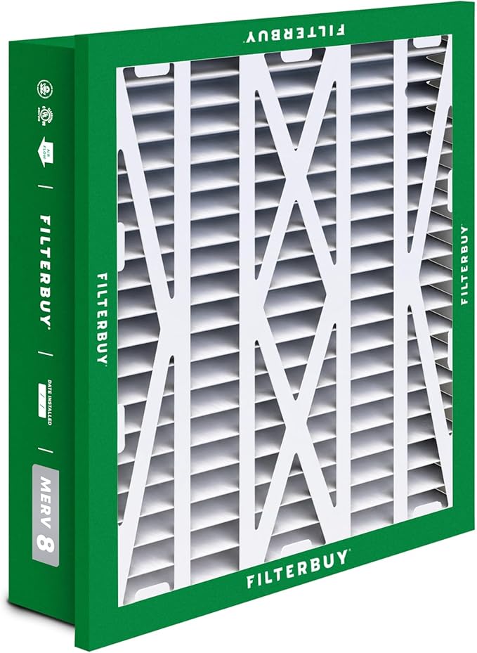 Filterbuy 20x20x5 Air Filter MERV 8 Dust Defense (2-Pack), Pleated HVAC AC Furnace Air Filters Replacement for Honeywell Return Grille FC40R1003 (Actual Size: 18.38 x 18.38 x 3.69 Inches)
