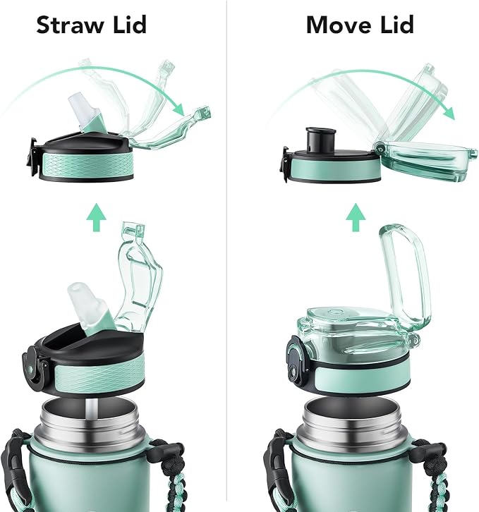 GOSWAG Insulated Sports Water Bottle, 24oz 2 Lids(with Straw/No Straw), Stainless Steel Water Bottles with Paracord Handle, Insulated Thermos with Double-Wall Vacuum Insulation