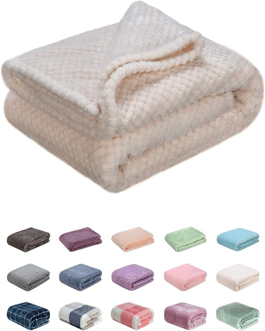 Fuzzy Throw Blanket, Plush Fleece Blankets for Adults, Toddler, Boys and Girls, Warm Soft Blankets and Throws for Bed, Couch, Sofa, Travel and Outdoor, Camping (40Wx60L, M-Cream)