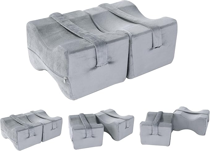 BALAPET Adjustable Shape Knee Pillow for Side Sleepers, Memory Foam Pillow for Between Knees While Sleeping & Aligns Spine, Supportive Bolster Pillow for Relieves Pressure Leg Elevation, Grey