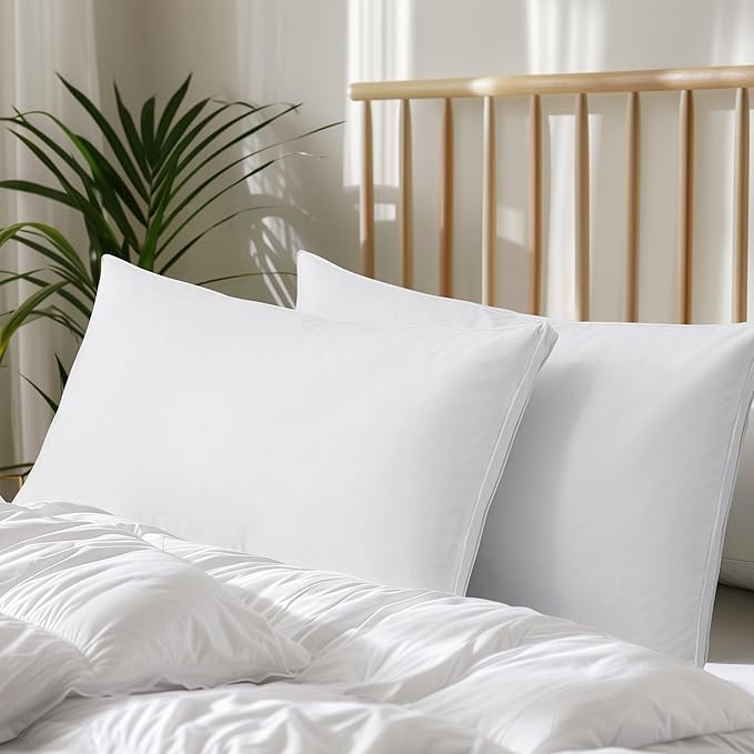 Feather Pillows Queen Size Set of 2,100% Cotton Shell Goose Down Pillow,Feather Down Bed Pillow, White Hotel Pillow (Queen)