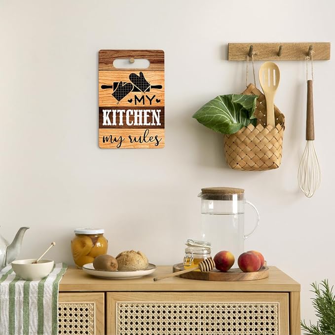 Farmhouse Kitchen Decor, Kitchen Signs Wall Decor, Wall Decor for Kitchen, My Kitchen My Rules Sign, Kitchen Decorations, Kitchen Door Wall Hanging Decor, Kitchen Gifts for Women 8 x 12 Inch