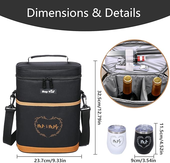 Hap Tim Wedding Gifts for Couples, Bridal Shower Gifts, Engagement Gifts for Newlyweds, Mr and Mrs Gifts - Wine Cooler Bag Insulated Wine Carrier Tote with Tumblers, Bamboo Cheese Borad (13624-G1)