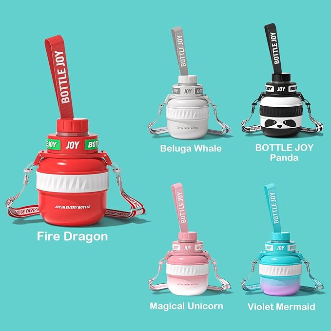 Stainless-Steel Water Bottle: Kids Water Bottle,Leakproof Lid, Perfect Sip, Double Insulated, Eco-Friendly, Dishwasher Safe & Stylish Strap, Gifts for Kids (Fire Dragon, 16 oz)