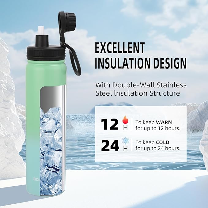 Stainless Steel Insulated Water Bottle with Straw,Metal Vacuum Flask with Screw Cap,Modern Leakproof Sports Thermos, Double Wall Vacuum Sports Water Bottle, For Cold & Hot Drinks,100% BPA-Free