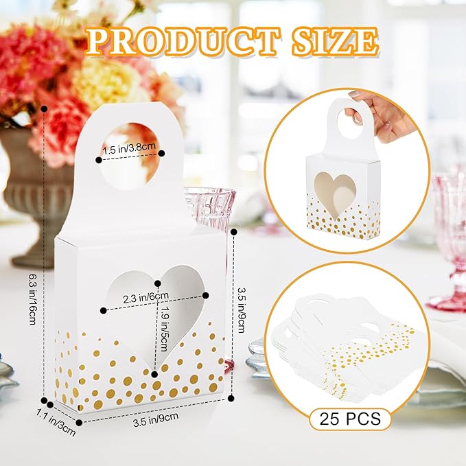 ISKYBOB 25 Pieces Wine Bottle Box with Window, Gold Foil Wine Boxes for Gifts Hanging Wine Bottle Gift Box Foldable Wine Bottle Hanger Favor Box for Holding Candy Truffles Chocolate Cookies (White)