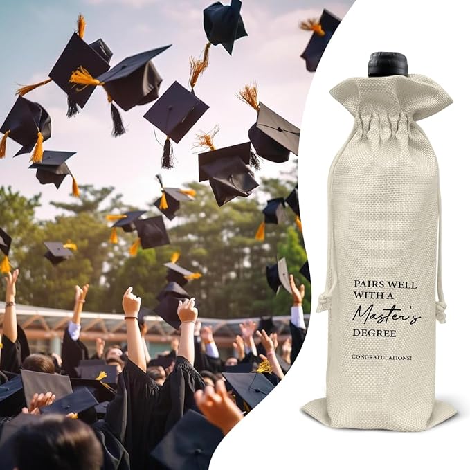 HOIJAUMAI Masters Degree Graduation Gift Masters Graduation Gift Graduation Wine Bag Pairs Well with a Master's Degree Wine Gift Bags for Women Men