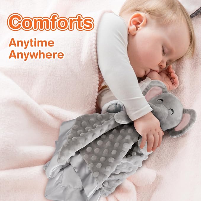 Elephant Baby Security Blanket Loveys for Babies Boys Girls, 16" Soft Baby Lovey Unisex Lovie, Baby Snuggle Toy Elephant Stuffed Animal, Elephant