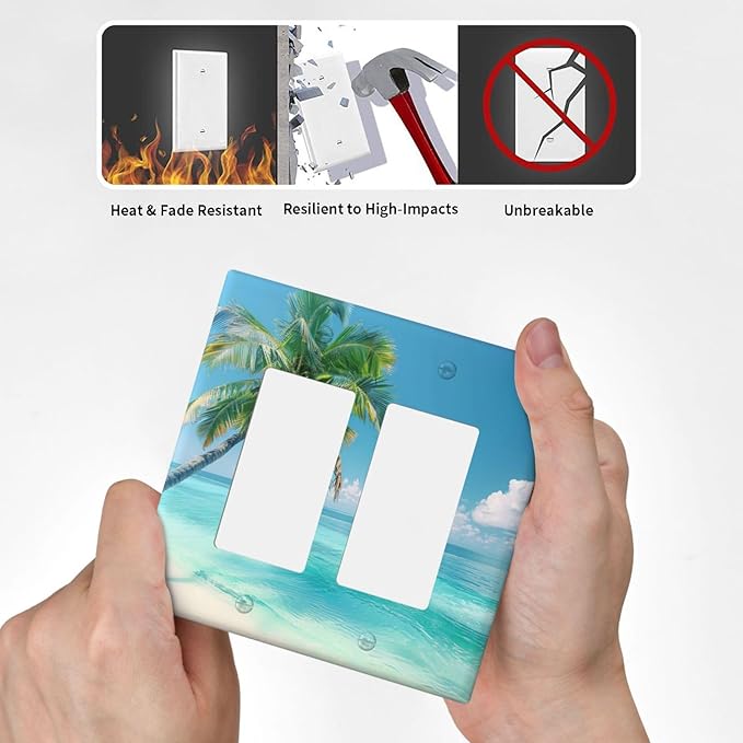 Beach Palm Tree Funny Plastic Wall Plate Decorative Double Rocker Light Switch Cover For Women Girls Bedroom Kitchen Living Room