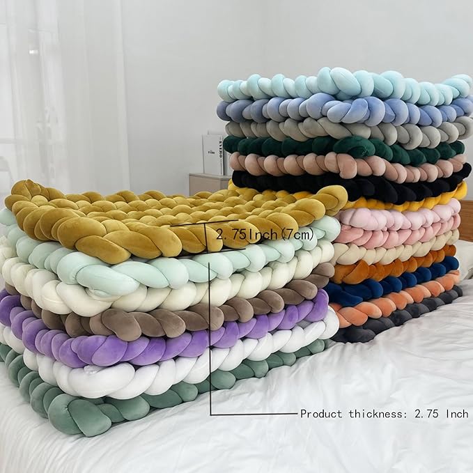 XHJRI Thickened Braided Knot Seat Mat, Knotted Floor Decorative Cushion, Handmade Baby Infant Playing Pad Nursery Rug (27.5 * 31.5 Inch,Dusty Rose)