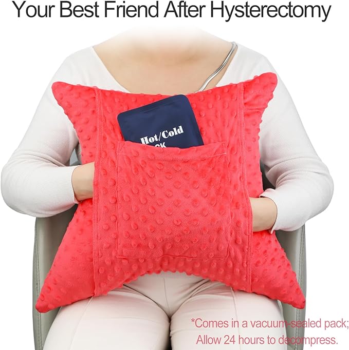 Star Hysterectomy Recovery Pillow C-Section Pillows with 2 Pockets for Tummy Tuck Abdominal Lumpectomy Belly Surgery Must Haves Shock Absorbing Cough Cushion Patients Gifts Minky Dot Red