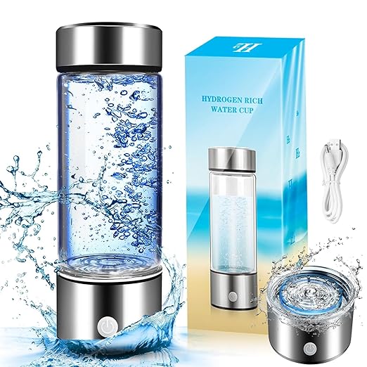 Hydrogen Water Bottle Portable, Hydrogen Water Bottle Generator USB Rechargeable, Hydrogen Water Ionizer Machine Health Cup for Home Travel (Silver)