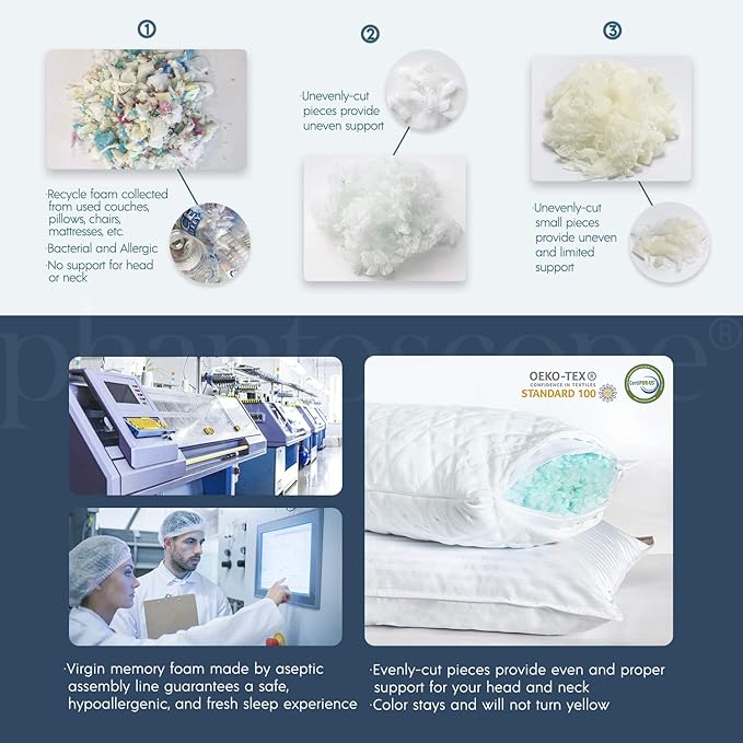 Phantoscope Memory Foam Pillows for Sleeping, Shredded Memory Foam Cooling Pillows King Size 2 Pack - Adjustable Bed Pillows with Case for Hot Sleepers, Firm Pillow for Neck Shoulder Pain, King