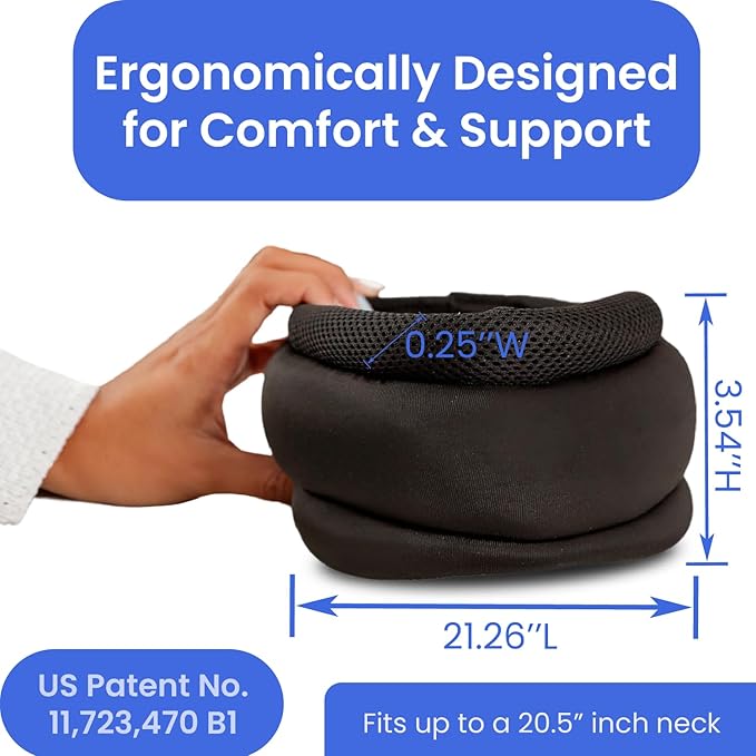 Patented Travel Neck Pillow - Premium Soft Neck Support & Comfort for Sleeping on Airplanes & Cars- Memory Foam Shoulder & Neck Roll - Long Flight International Airplane Travel Pillow (Black)