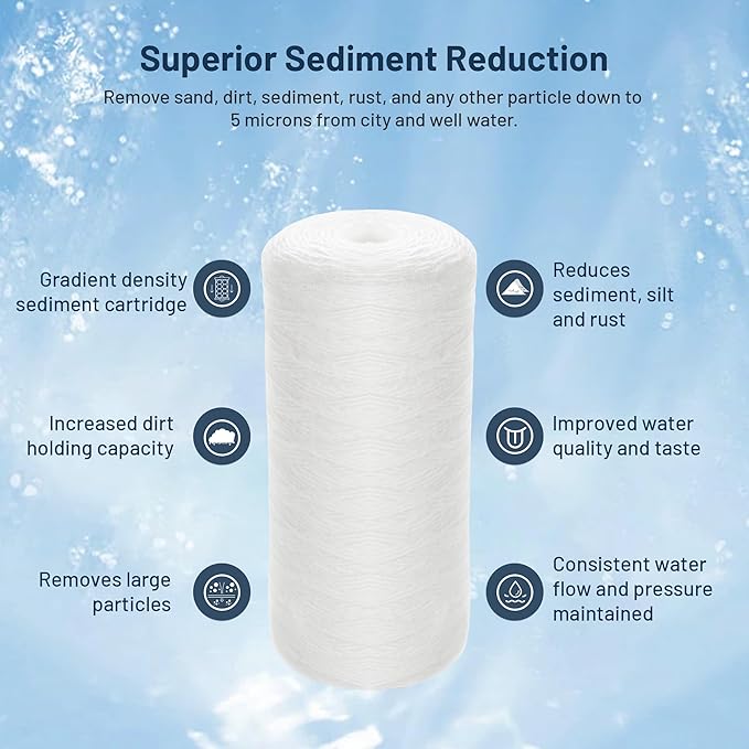 Whole House Water Filter Cartridge Replacement for Well Water, 5 Micron Water Filter 10" x 4.5" String Wound Sediment Water Filter Compatible with PSE1800, PC40, SWC-45-1005, WP5BB97P - 1 Pack