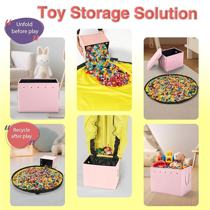 Toy Storage Box + Play Mat for Kids Toy Chest Organizer Kids Toy Storage Organizer Foldable Big Storage Bins with Lids Large Toy Box for Boys Girls Toy Holders for Kids Rooms Nursery (Pink)