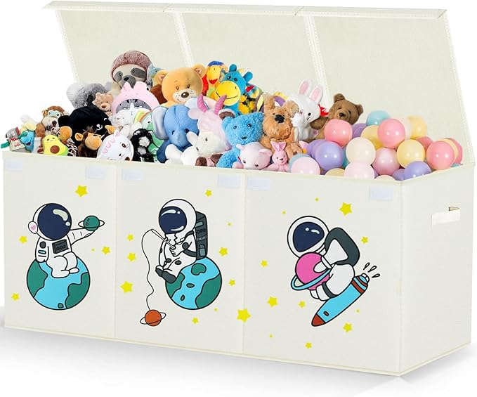 Toy Storage Box with Lid,Extra Large Toy Box Chest Bin Organizer Basket with Dividers for Toddlers,Kids,Boys,Girls,Living Room Area (Beige Astronaut)