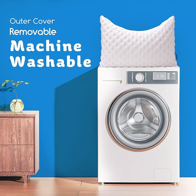 Cooling Side Sleeper Pillow for Neck and Shoulder Pain, Luxury Shredded Memory Foam Curved Bed Pillows for Sleeping Set of 2- Adjustable Queen Size- Washable Cover Crescent White