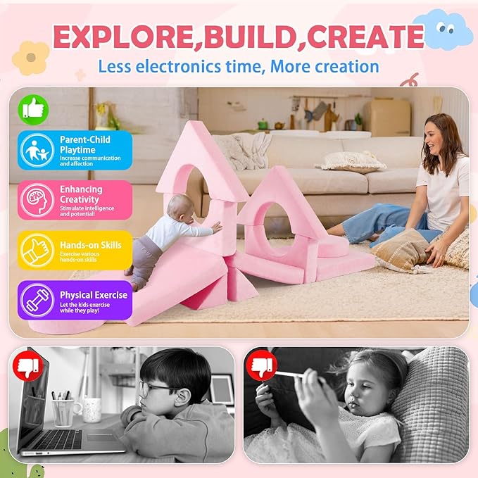 2024 New Modular Kids Play Couch, 12pcs Toddler Sofa Couch Building Fort, Versatile 300+DIY Creativing Playroom Bedroom Furniture for Toddlers. Convertible Kids Sofa and Cushion for Boys and Girls