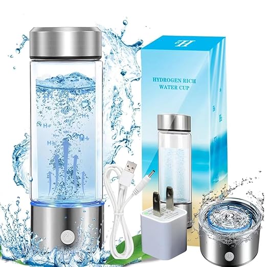 Hydrogen Water Bottle, Hydrogen Water Bottle Generator Ion Water Bottle Improve Water Quality in 3 Minutes, Water Ionizer Machine Suitable for Office, Travel and Daily Drinking(Silver)