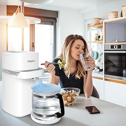 Intelligent Water Distiller-1.1 Gal Countertop Home Distilled Water Machine with Smart Time Temp Display, 750W Stainless Steel Distilling Water Maker Purifier with 4L Glass Container for Home Office