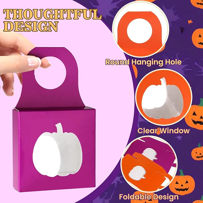 Megitzuu 30PCS Wine Bottle Box with Window, Kraft Paper Wine Boxes for Halloween Gifts Hanging Pumpkin Treat Box Mini Charcuterie Boxes Wine Bottles Gift Bags Goodies Candy Box Party Favor (Pumpkin)