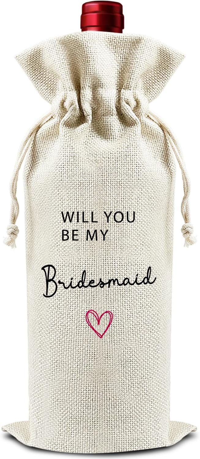 Will You Be My Bridesmaid - Gifts for Besties Wine Bags, 1 PC Reusable Drawstring Burlap Wine Bottle Bags, Proposal Gifts for Sister Friends, Wine Gift Bag Wine Accessories -26
