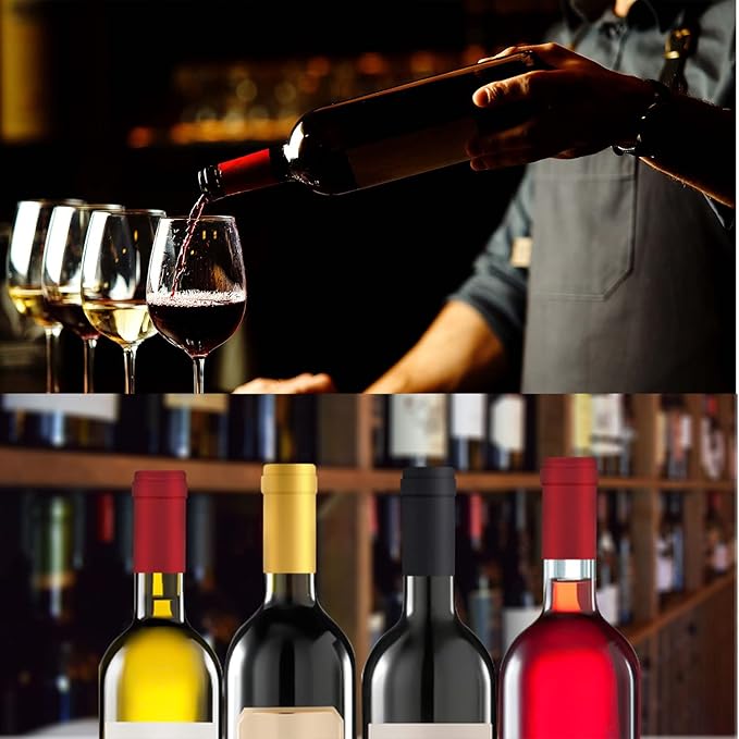 50pcs Wine Bottle Cork Stopper with 50pcs Black Plastic Top, Gold, Red and Black PVC Heat Shrink Capsules, T-Shape Wine Corks and Wine Bottle Seals Shrink Caps for Wine