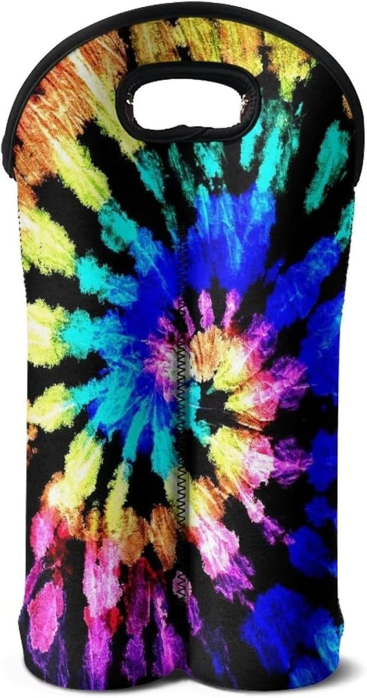 doginthehole Insulated Wine Carrier Tie Dye Design Wine Carrier Bag Neoprene Champagne Bottle Protective Cover Bags Portable Wine Cooler Bag for Travel Picnic Beach Wine Gifts