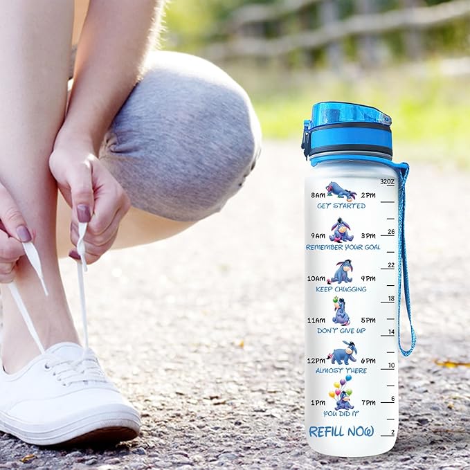 Cute Donkey 32 Oz Water Tracker Bottle, Insulated Water Bottle with Donkey Character