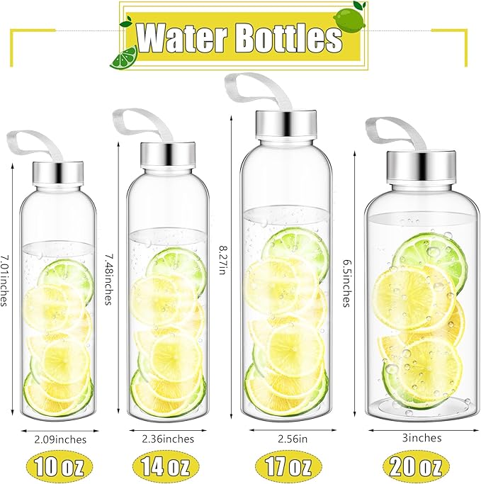 Zubebe 40 Pcs 20 oz Reusable Water Bottles Bulk Clear Bottles with Stainless Steel Leak Proof Lids Acrylic Bottles with Nylon Carrying Strap Shaker Bottles for Water, Milk, Smoothie, Juice Beverage