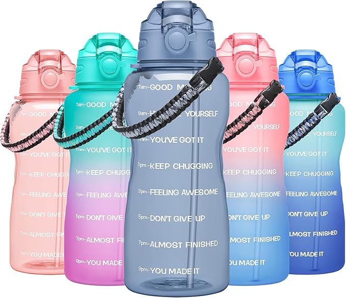 Water Bottles 1 / Half Gallon with Time Marker and Straw, Large Fitness Sports Motivational Bottle, Wide Mouth Leakproof and BPA Free for Travel, Gym,office,school