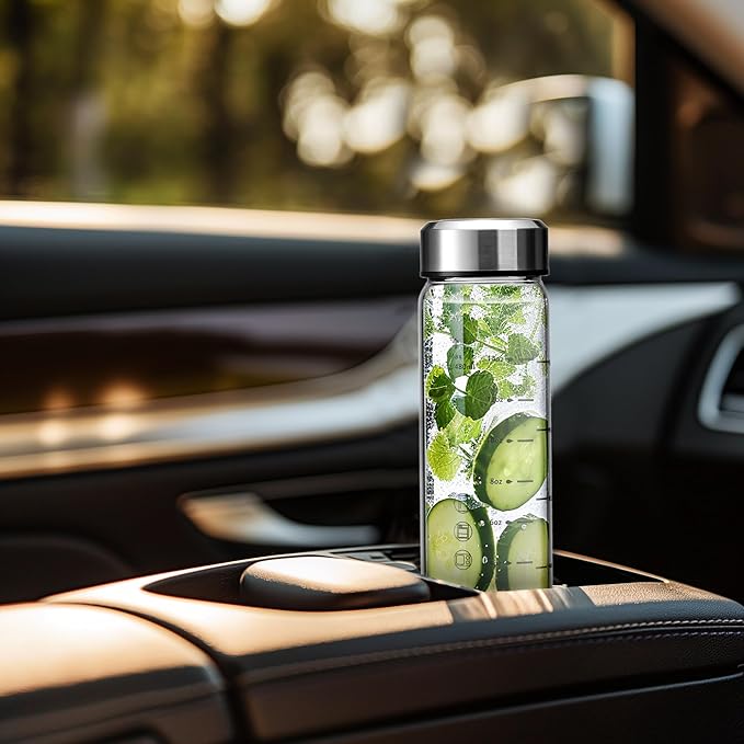 SIEROZUR Juice Bottles - 6 Pack Wide Mouth Glass Bottles with Lids - for Juicing, Smoothies, Infused Water, Beverage Storage - 20oz, BPA Free, Stainless Steel Lids, Leakproof, Reusable, Borosilicate