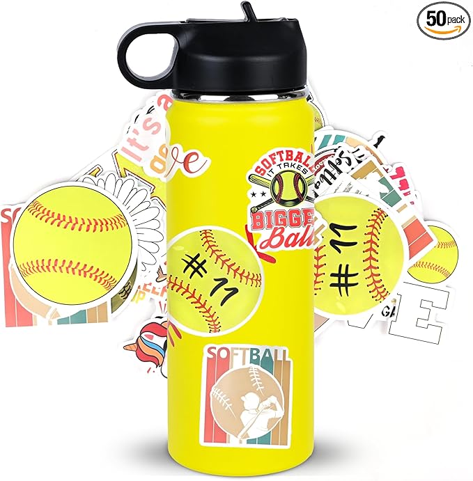 Softball Gifts for Girls,Softball Water Bottle and 50PCS Stickers Accessories Stuff for Player Lovers(18OZ)