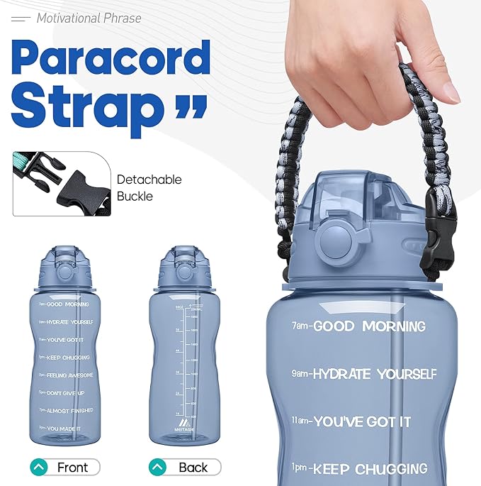 Water Bottles 1 / Half Gallon with Time Marker and Straw, Large Fitness Sports Motivational Bottle, Wide Mouth Leakproof and BPA Free for Travel, Gym,office,school